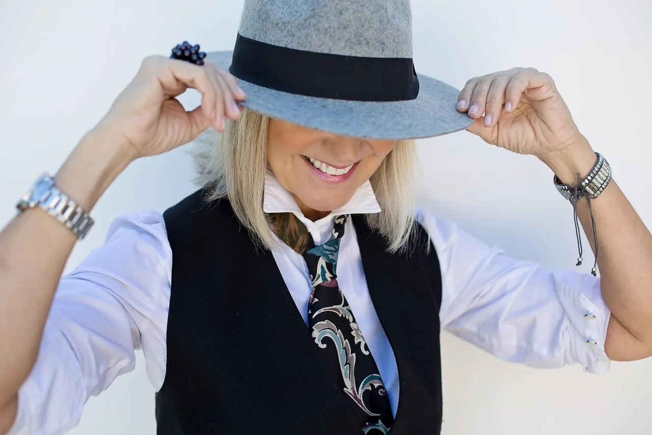 woman in menswear, menswear for women, fashion, outfit, hat, gray hat, woman, attractive, lifestyle, clothing, model, clothes, style, outfit, outfit, outfit, outfit, outfit. Women's professional wear: a weekly wardrobe plan